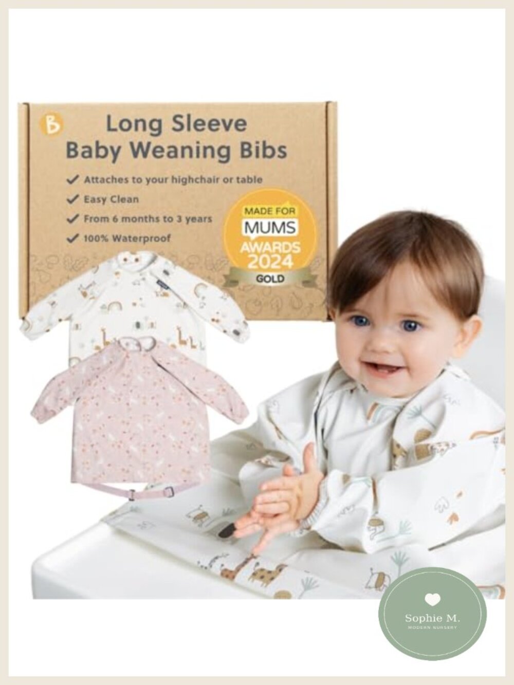Attachable Long Sleeve Waterproof Baby Feeding Bib, Easy Clean Toddler Bib
